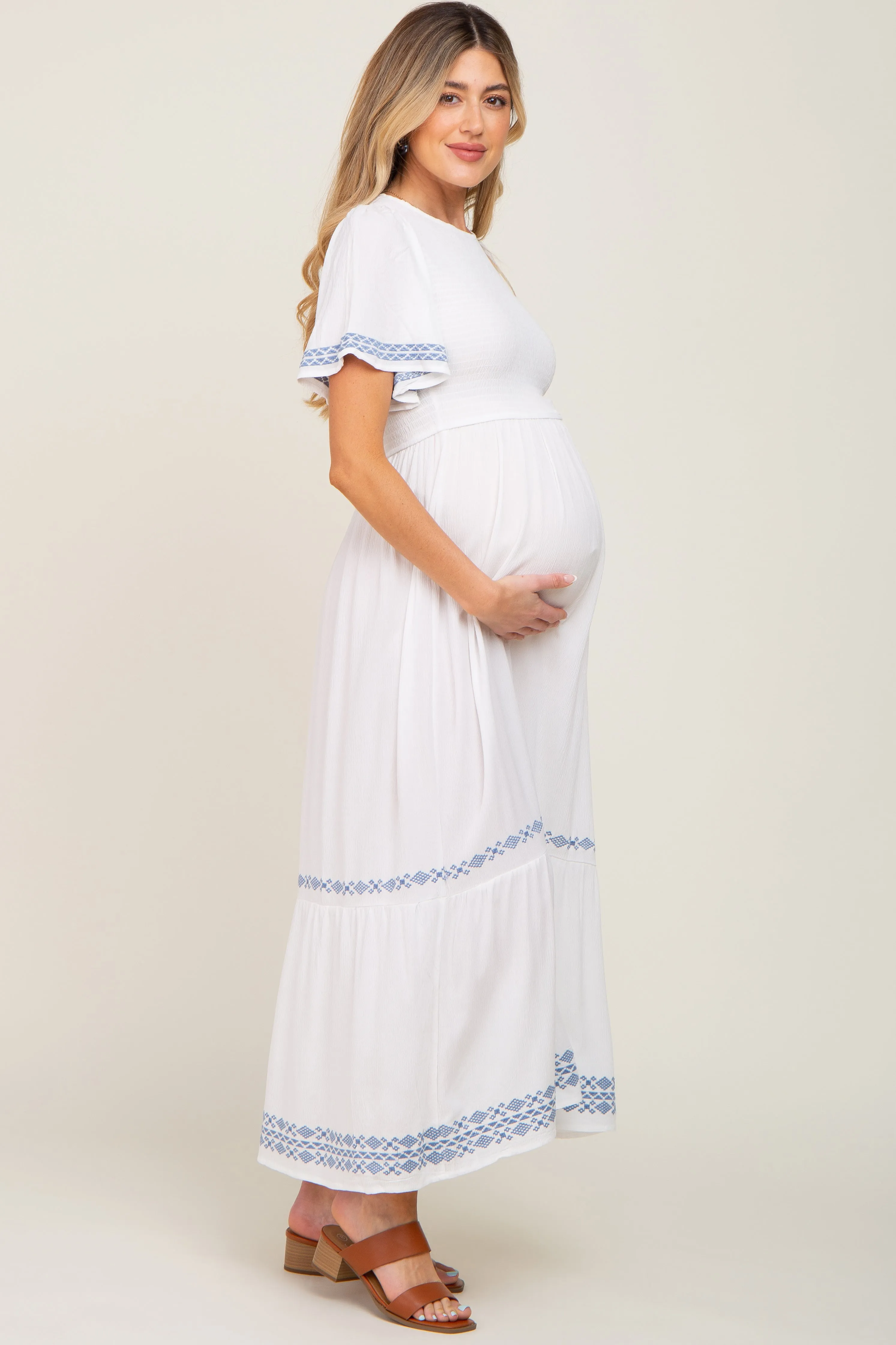 White Embroidered Accent Maternity Maxi Dress sold by Pinkblush product image thumbnail 2