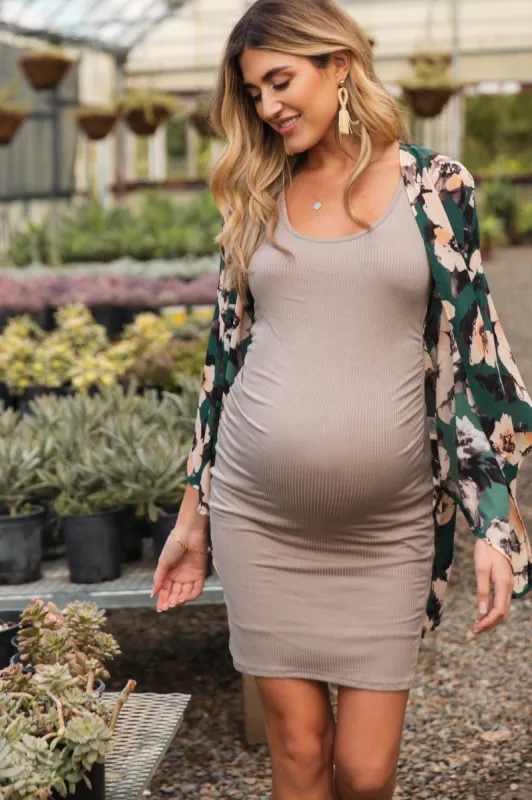 PinkBlush Mocha Ribbed Ruched Sleeveless Maternity Dress sold by Pinkblush