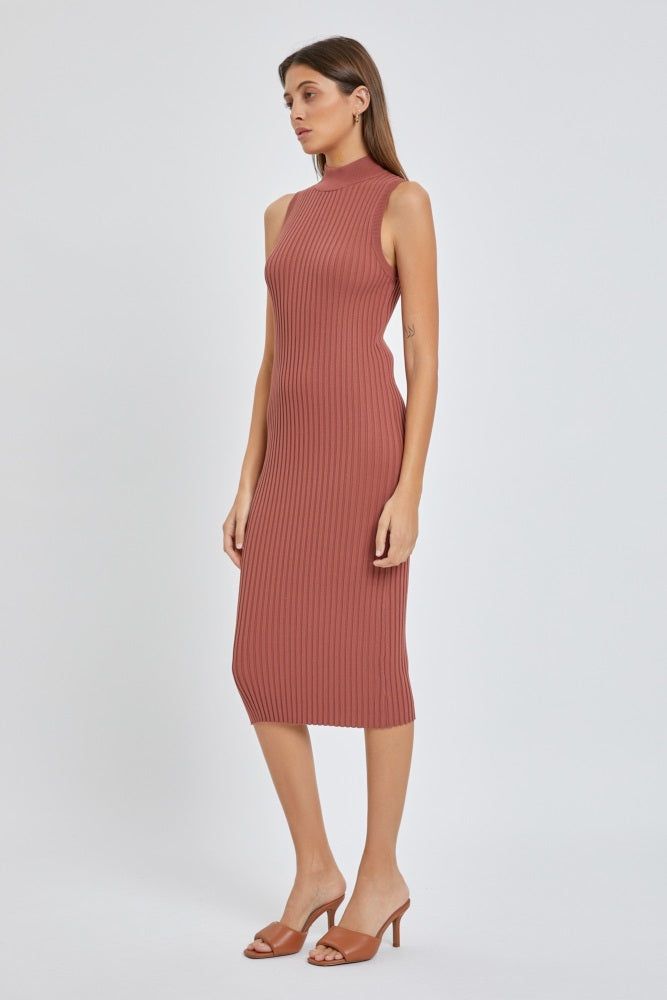 Mauve Ribbed Fitted Mock Neck Dress sold by Pinkblush product image thumbnail 2