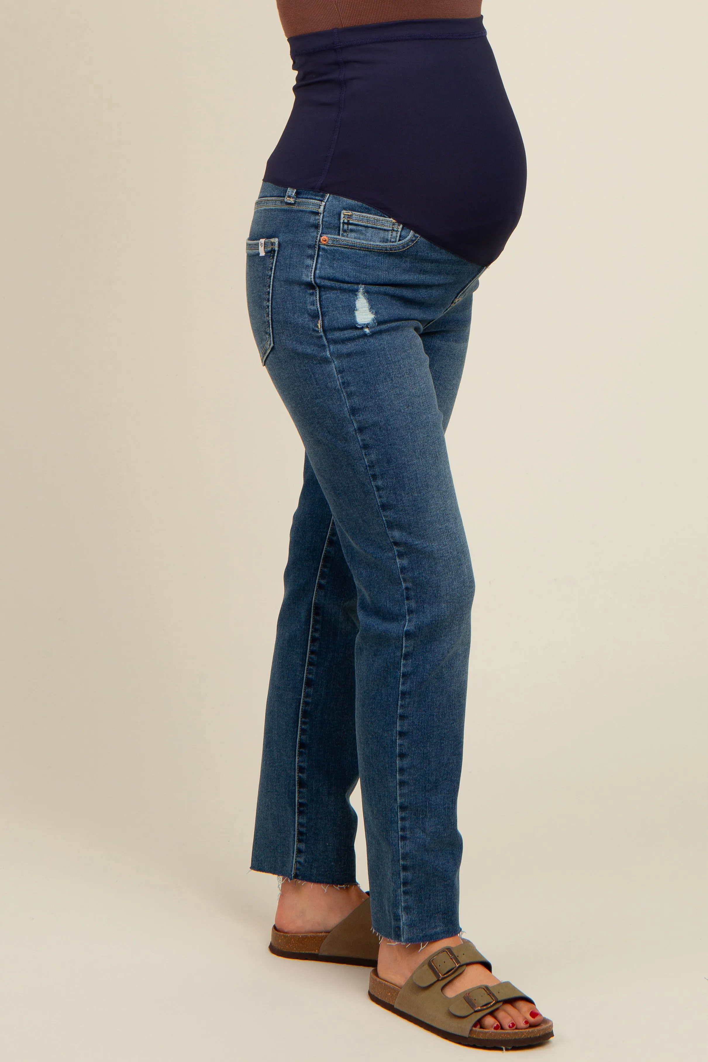 Navy Blue Straight Raw Cut Maternity Jeans sold by Pinkblush product image thumbnail 4
