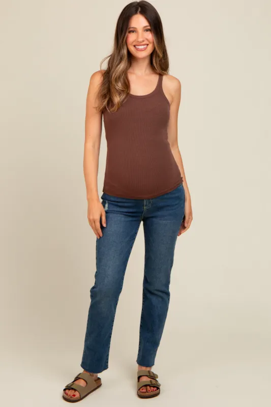 Navy Blue Straight Raw Cut Maternity Jeans sold by Pinkblush