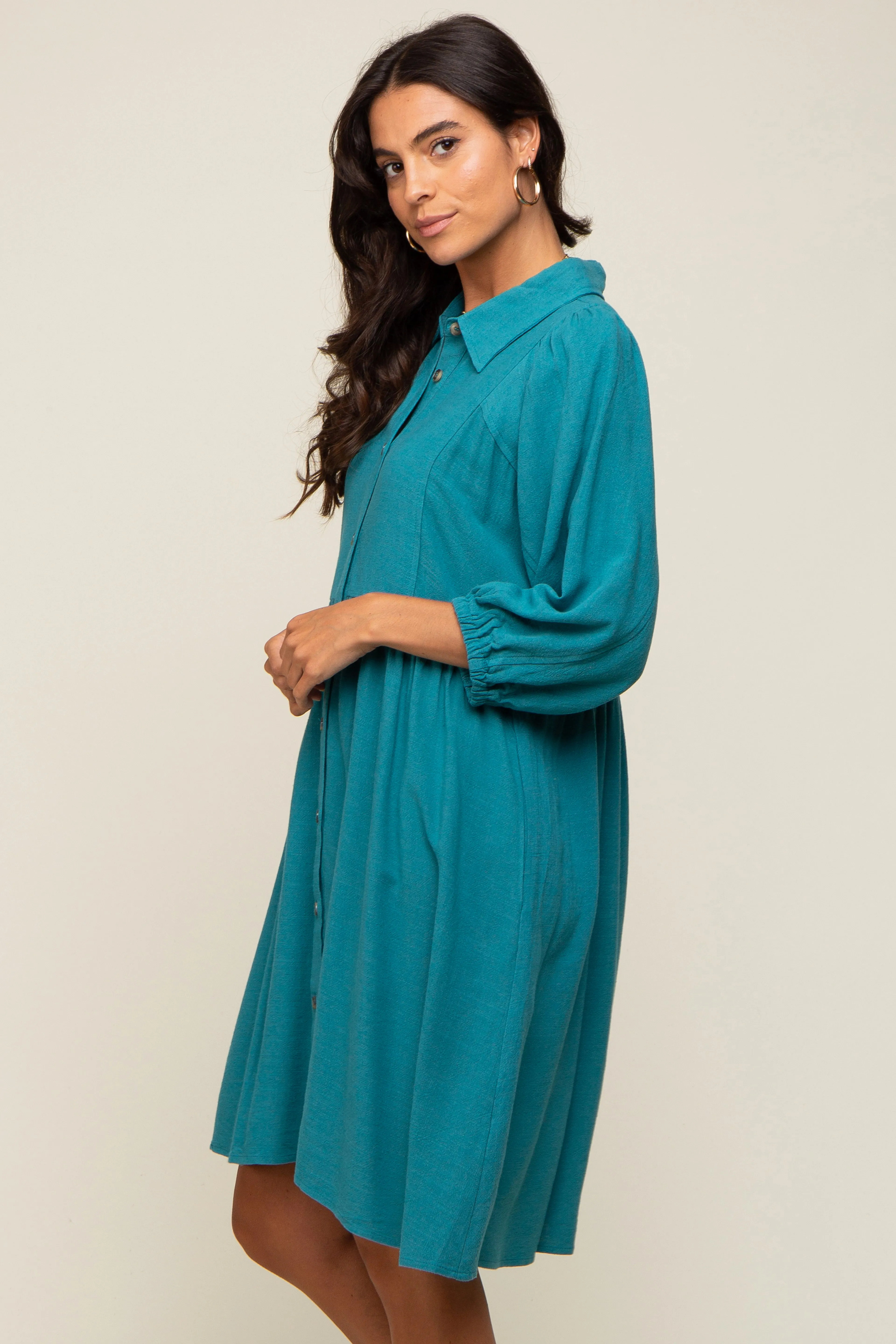 Teal Button Down Collared Dress sold by Pinkblush product image thumbnail 2