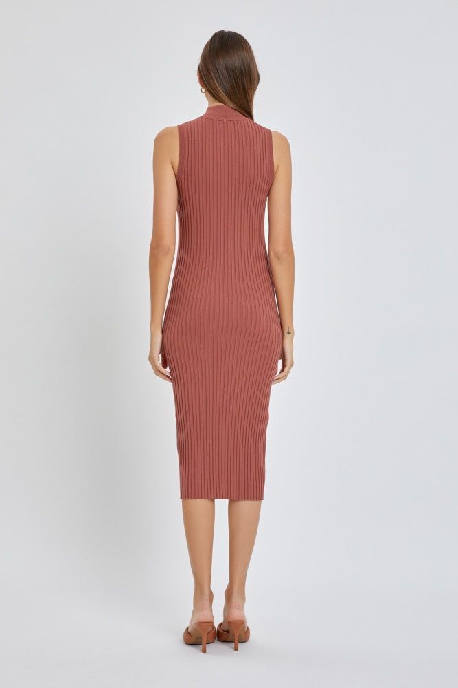 Mauve Ribbed Fitted Mock Neck Dress sold by Pinkblush product image thumbnail 3