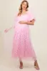 Pink Balloon Sleeve Embroidery Mesh Maternity Midi Dress sold by Pinkblush