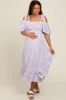 Lavender Floral Off Shoulder Smocked Maternity Dress sold by Pinkblush