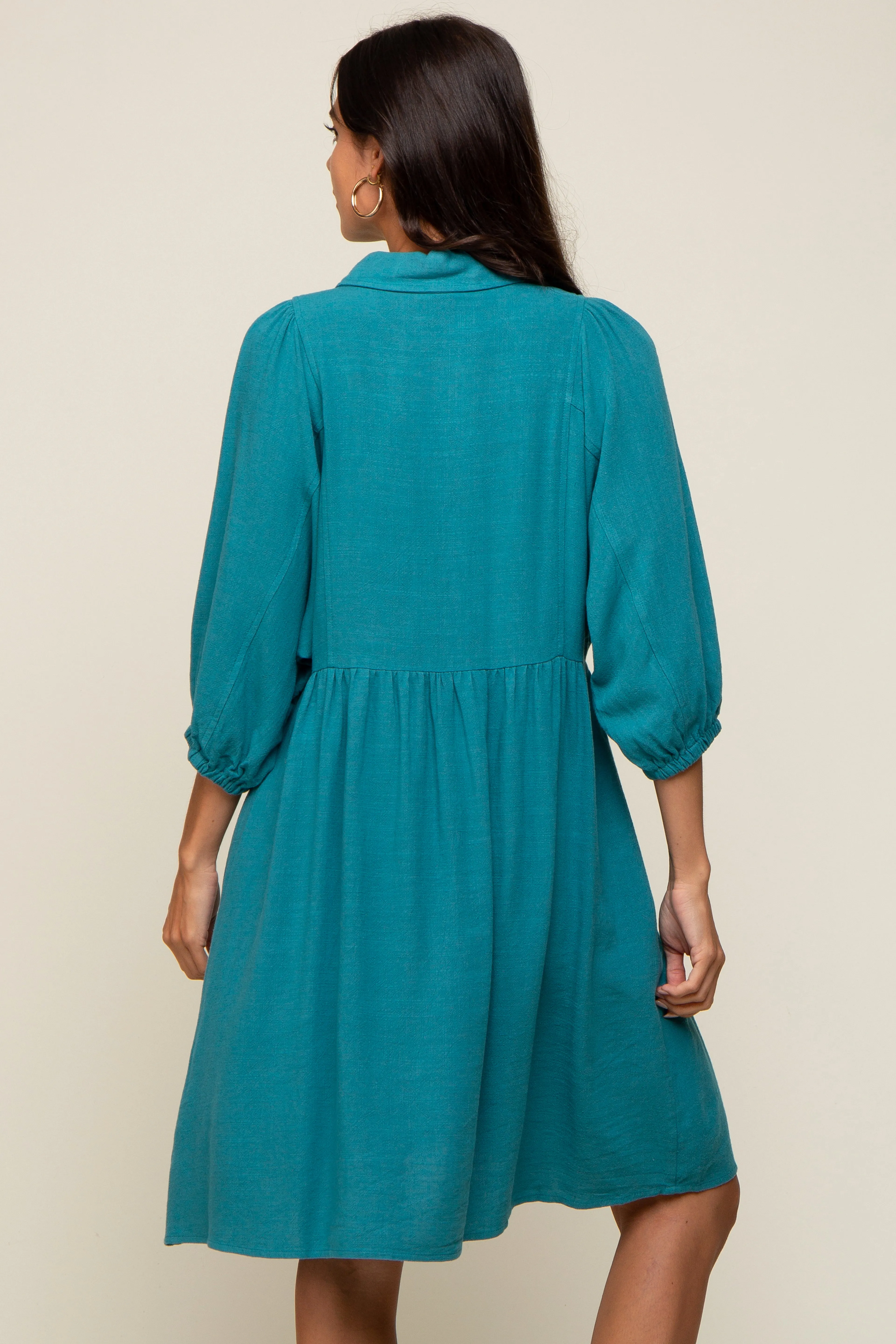 Teal Button Down Collared Dress sold by Pinkblush product image thumbnail 3