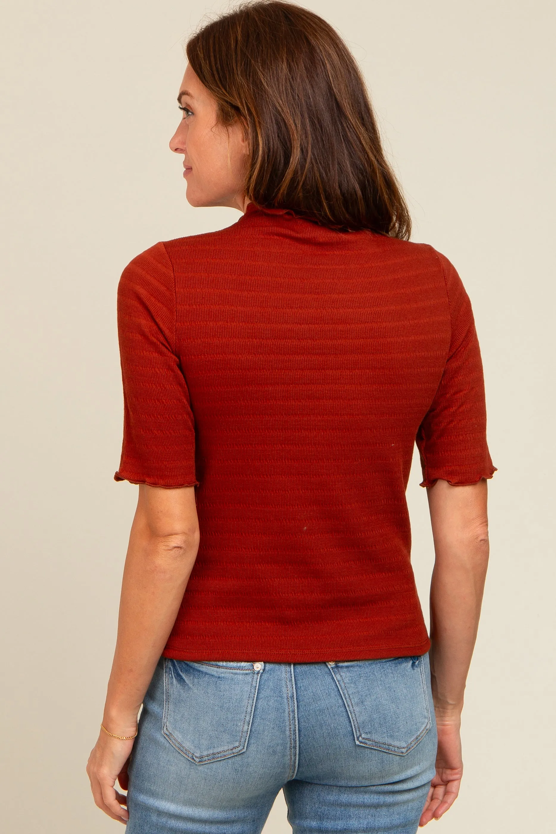 Rust Lettuce Trim Mock Neck Top sold by Pinkblush product image thumbnail 4