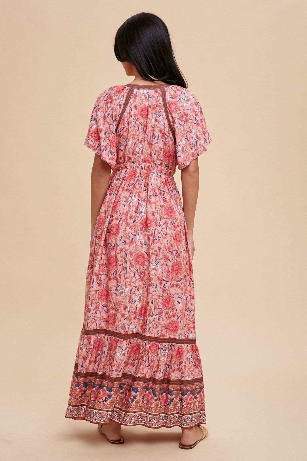 Pink Floral Flounce Sleeve Maxi Dress sold by Pinkblush product image thumbnail 3