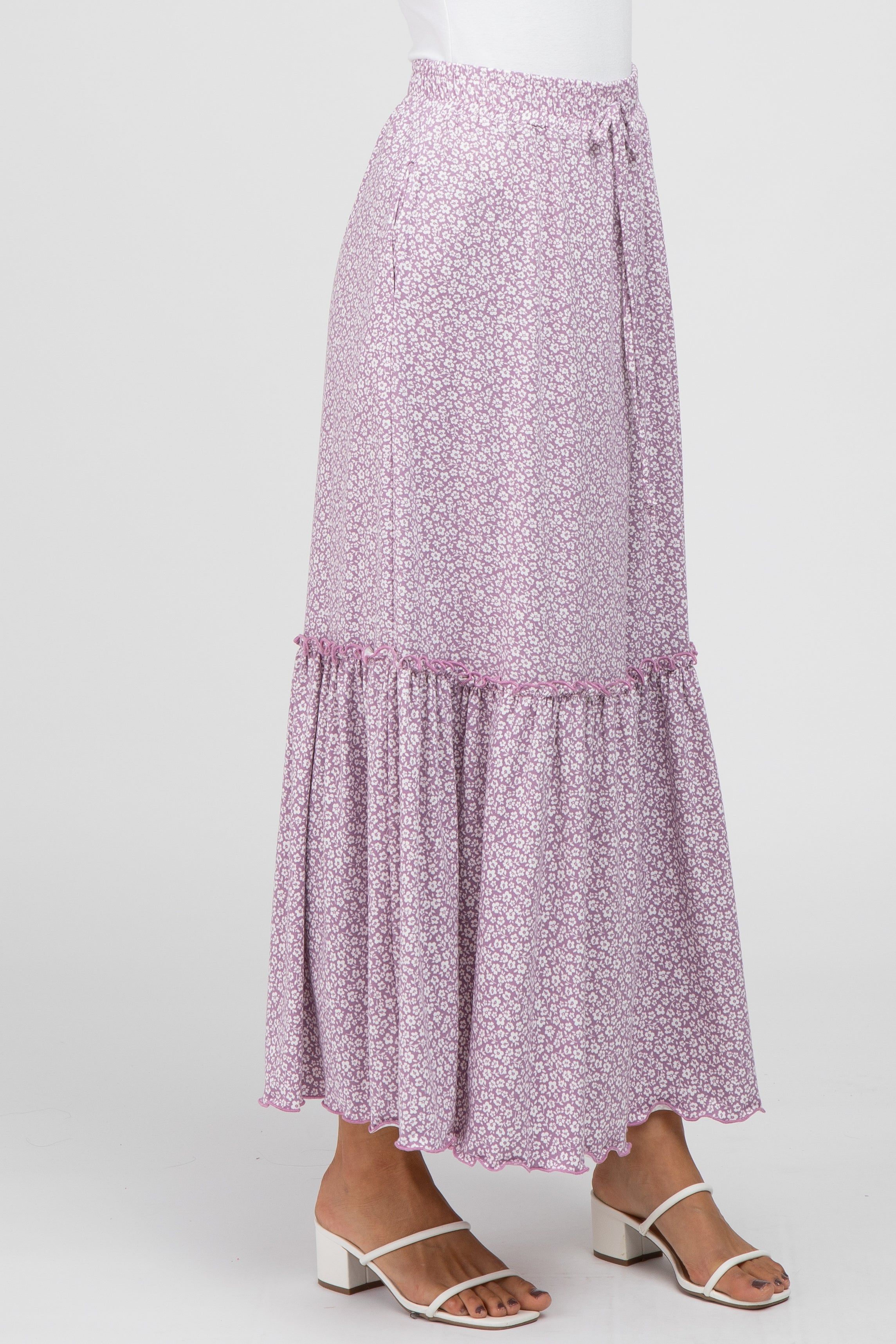 Lavender Floral Ruffle Accent Maxi Skirt sold by Pinkblush product image thumbnail 3