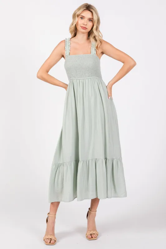 Mint Smocked Bodice Maxi Dress sold by Pinkblush