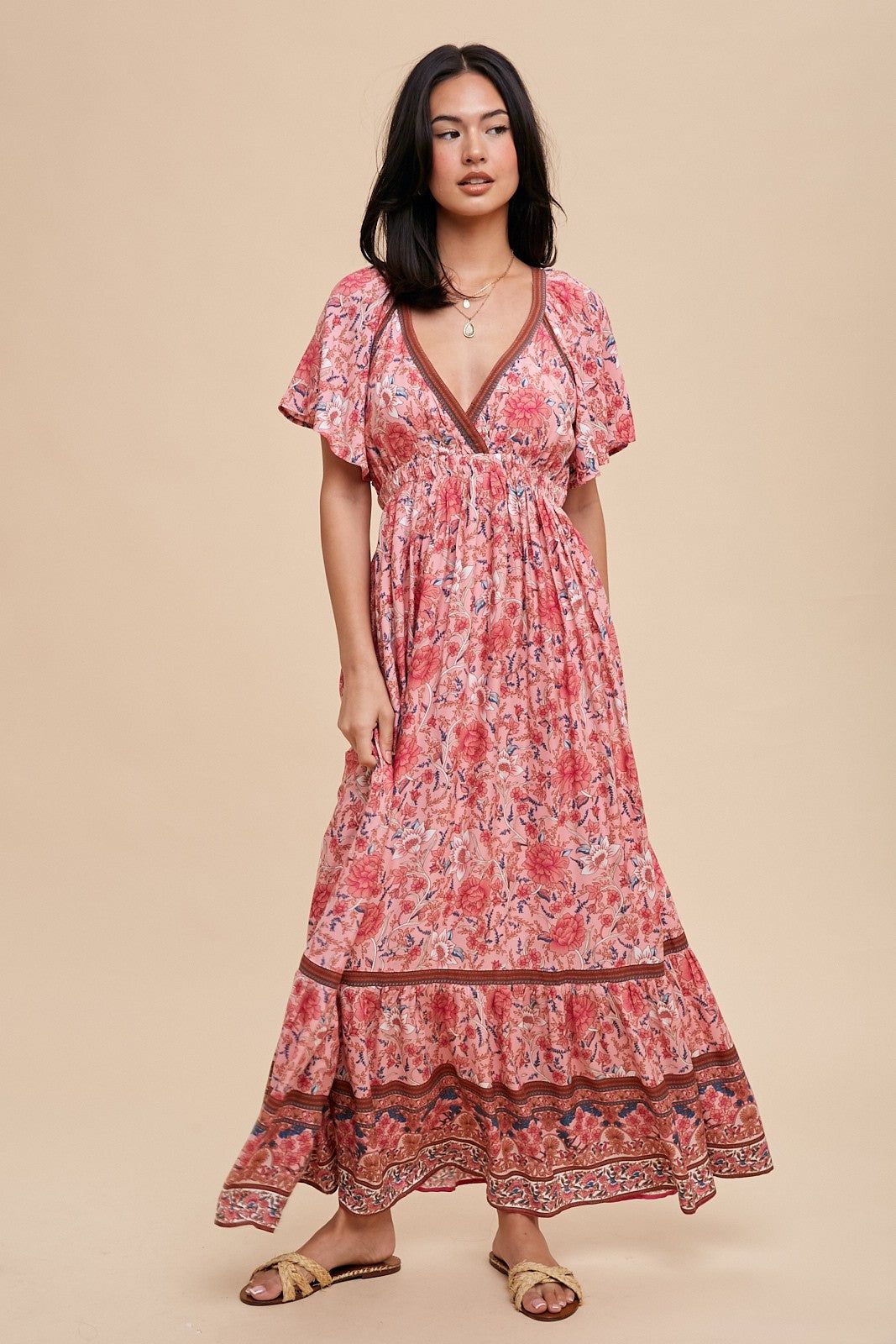 Pink Floral Flounce Sleeve Maxi Dress sold by Pinkblush