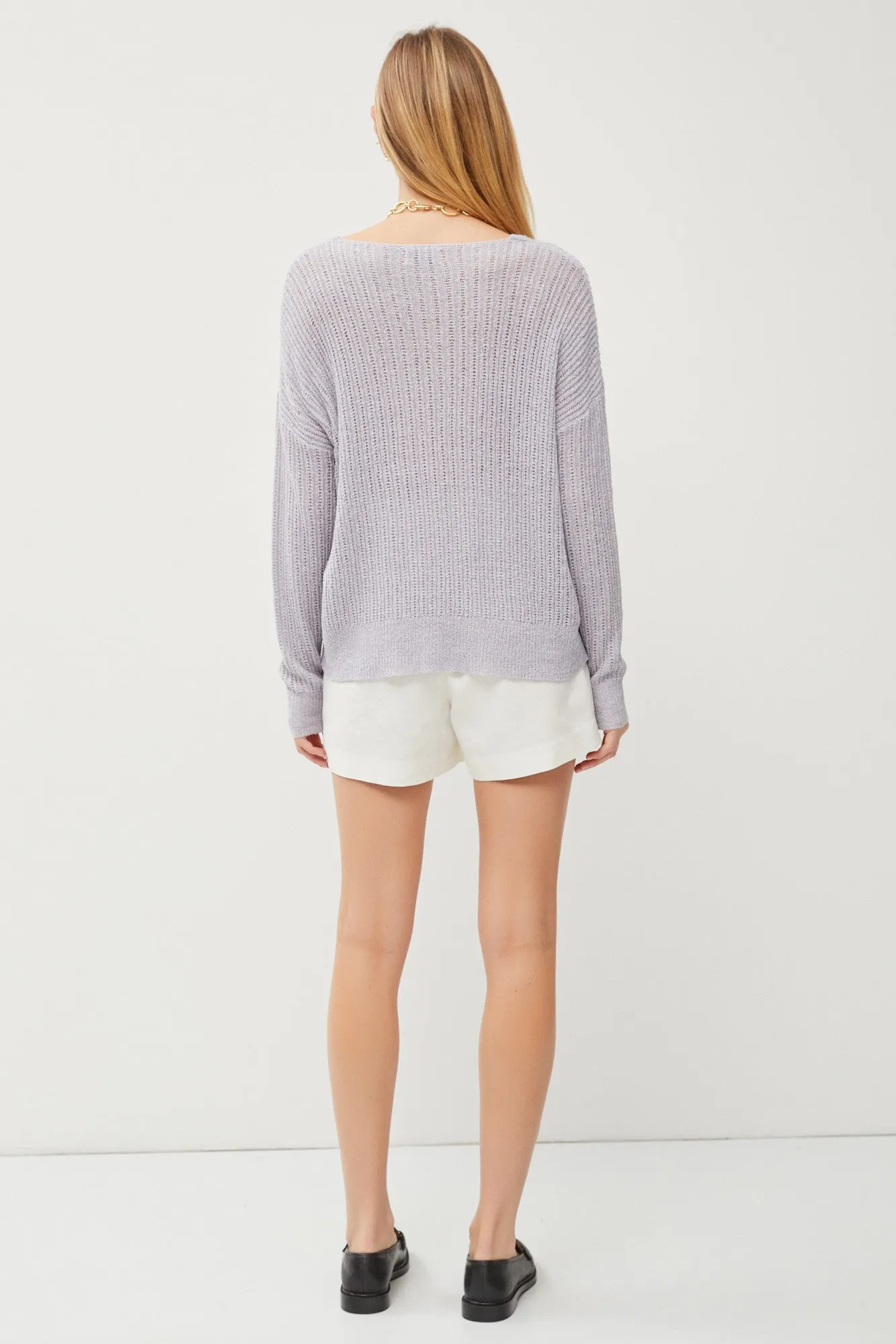 Periwinkle Knit V-Neck Long Sleeve Top sold by Pinkblush product image thumbnail 4