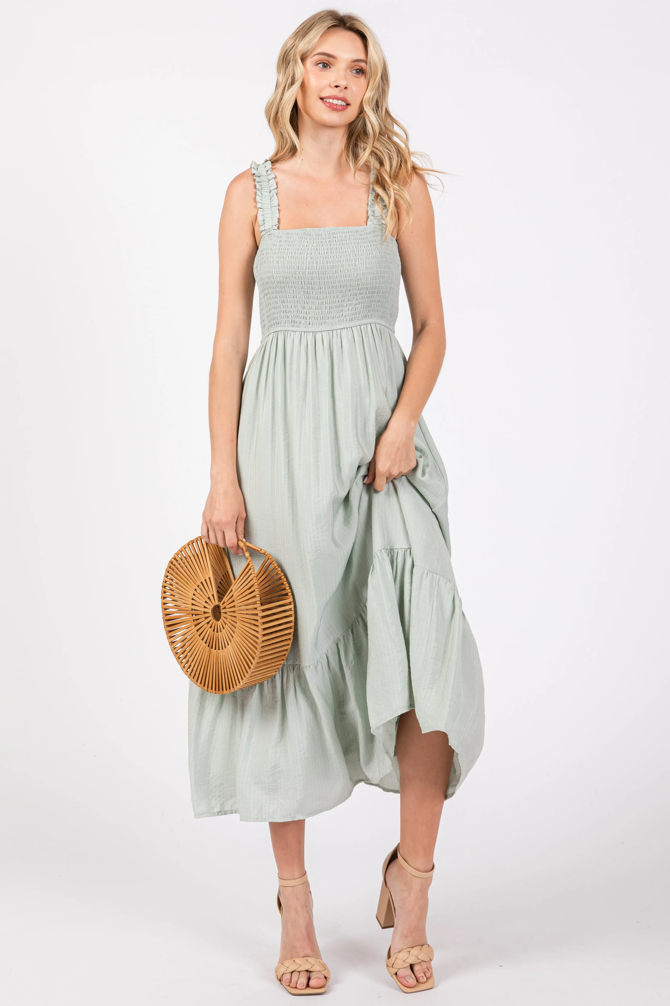 Mint Smocked Bodice Maxi Dress sold by Pinkblush product image thumbnail 5