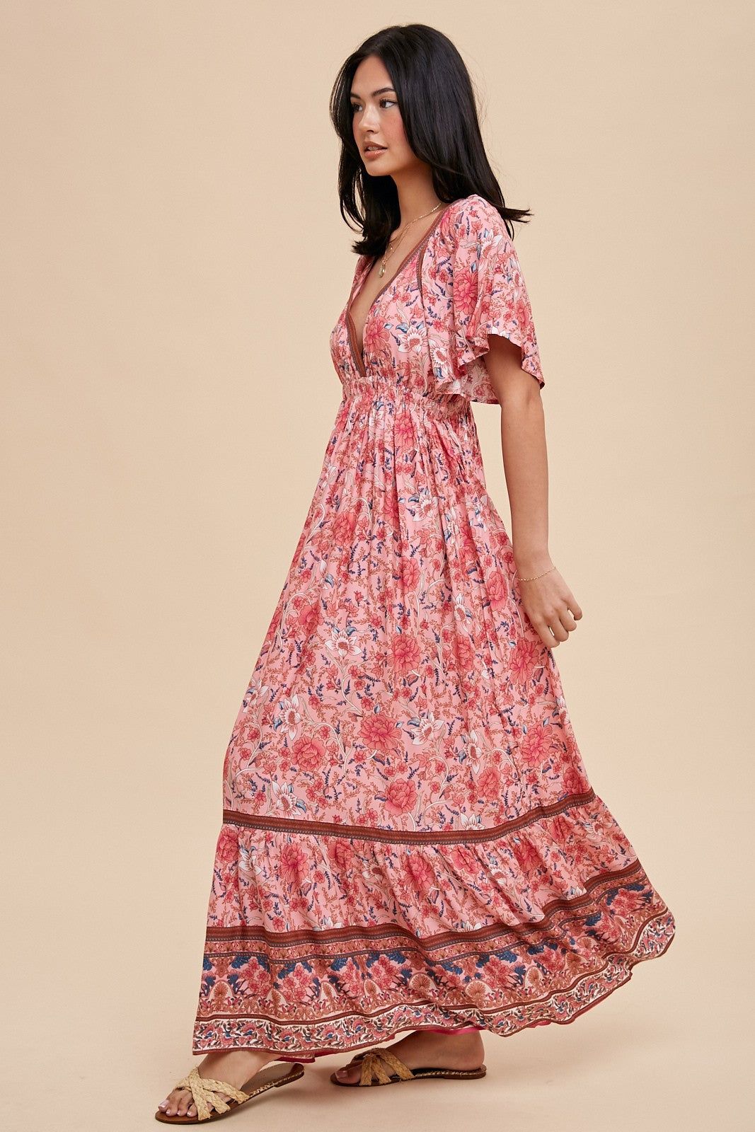 Pink Floral Flounce Sleeve Maxi Dress sold by Pinkblush product image thumbnail 2