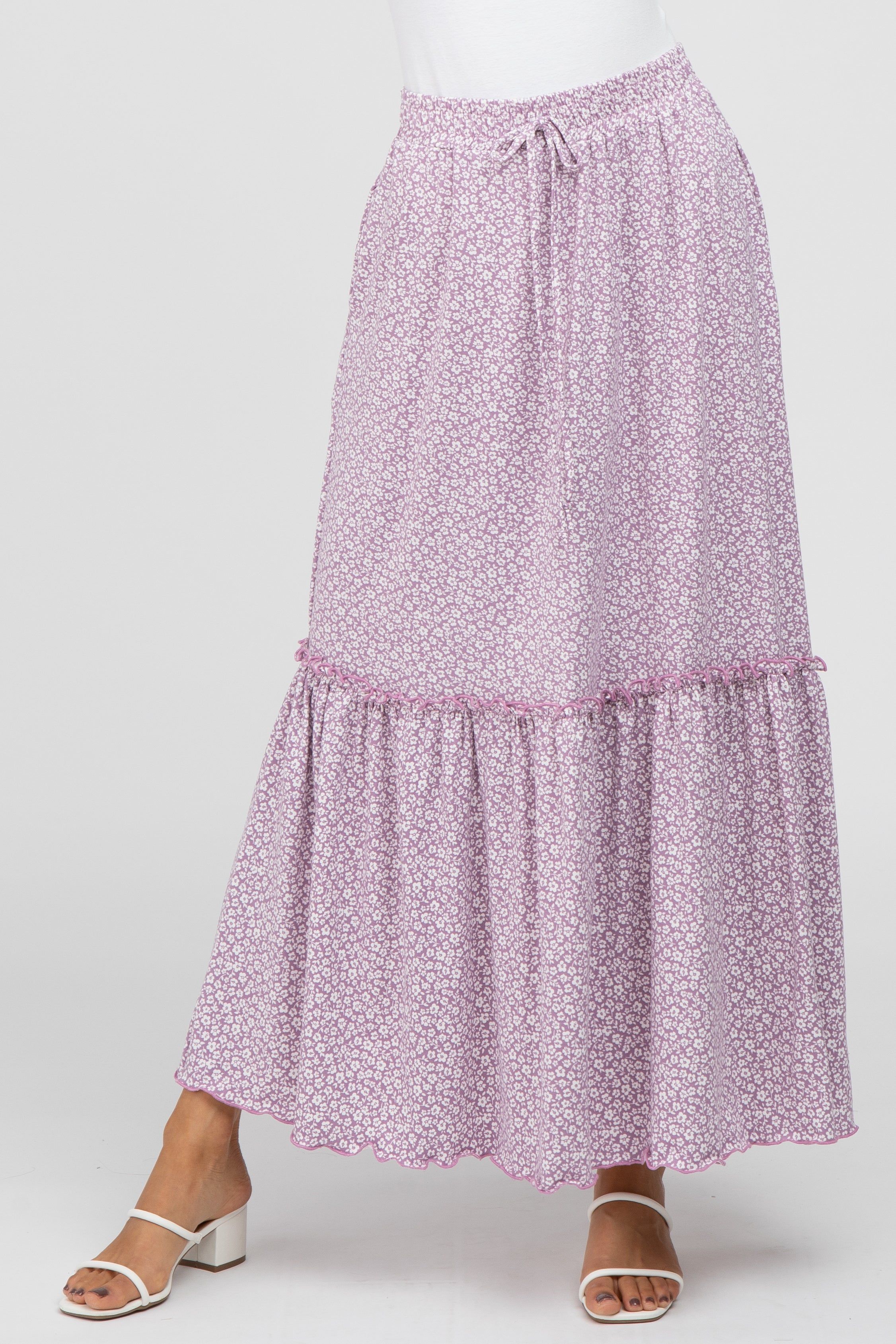 Lavender Floral Ruffle Accent Maxi Skirt sold by Pinkblush product image thumbnail 2
