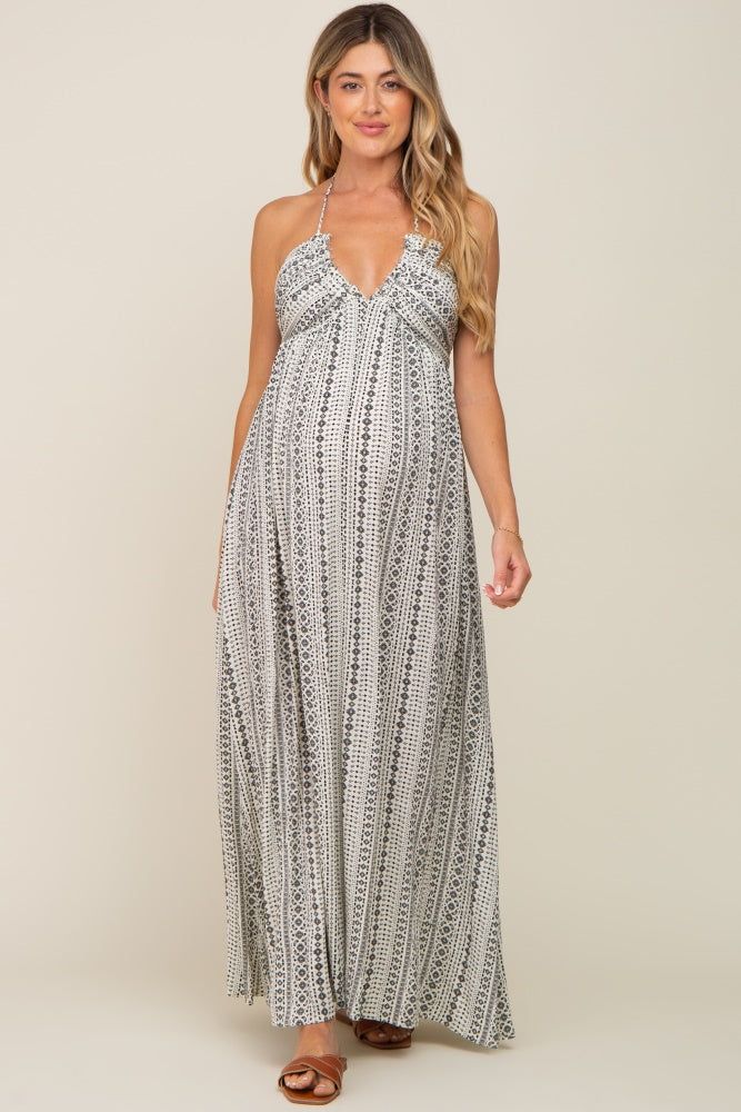 Ivory Halter Printed Side Slit Maternity Maxi Dress sold by Pinkblush product image thumbnail 4