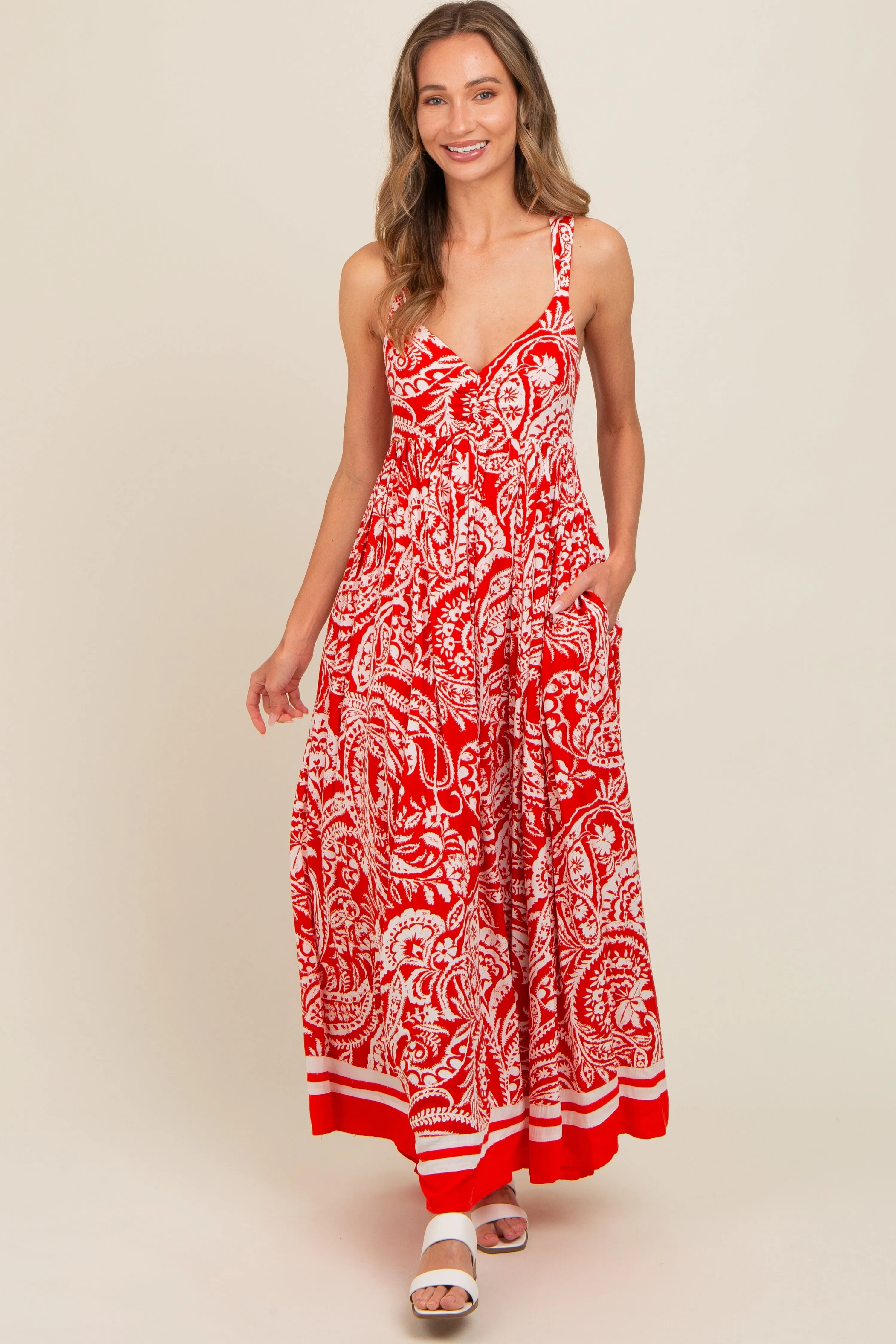 Red Paisley Cutout Back Maxi Dress sold by Pinkblush product image thumbnail 4