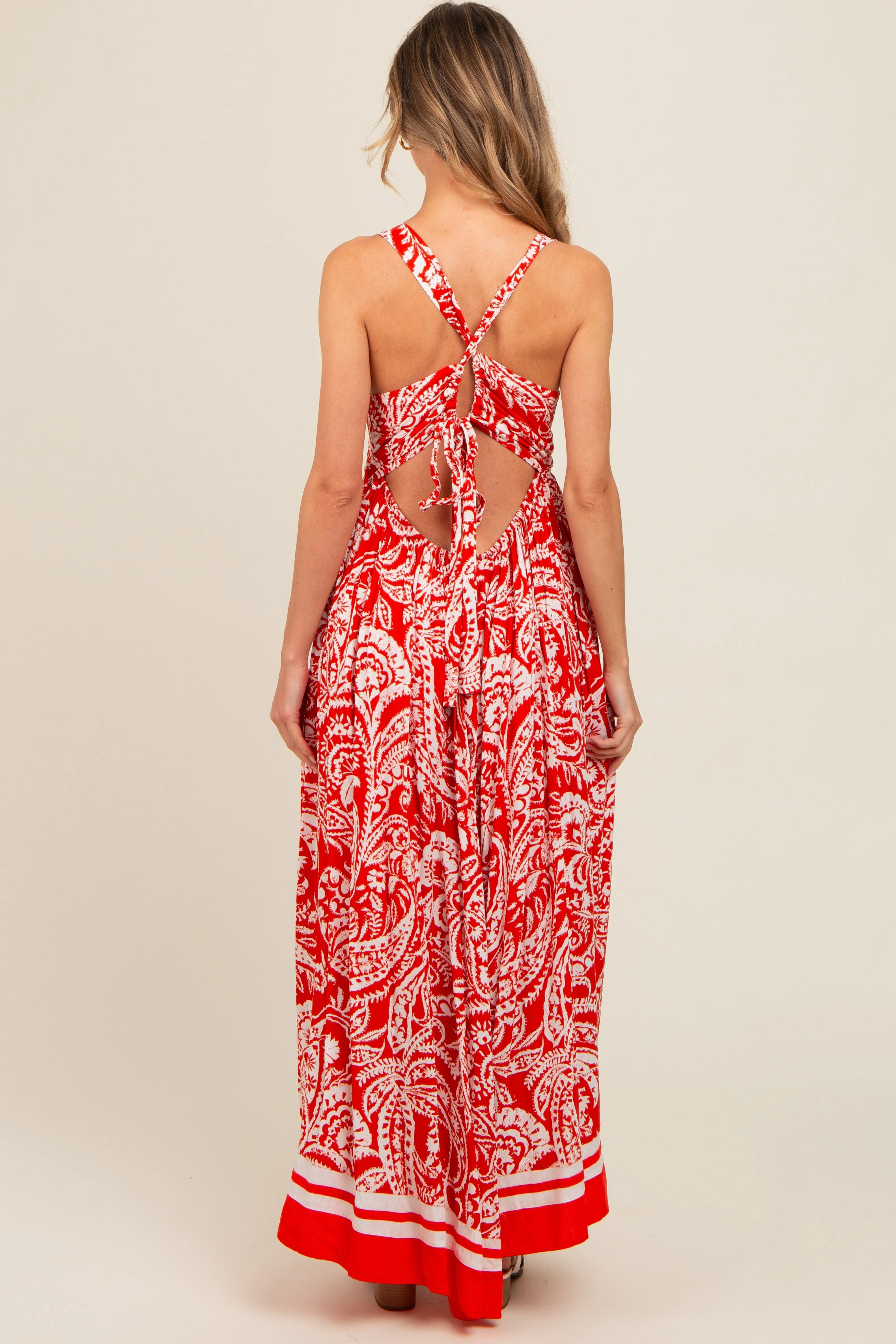 Red Paisley Cutout Back Maxi Dress sold by Pinkblush product image thumbnail 2