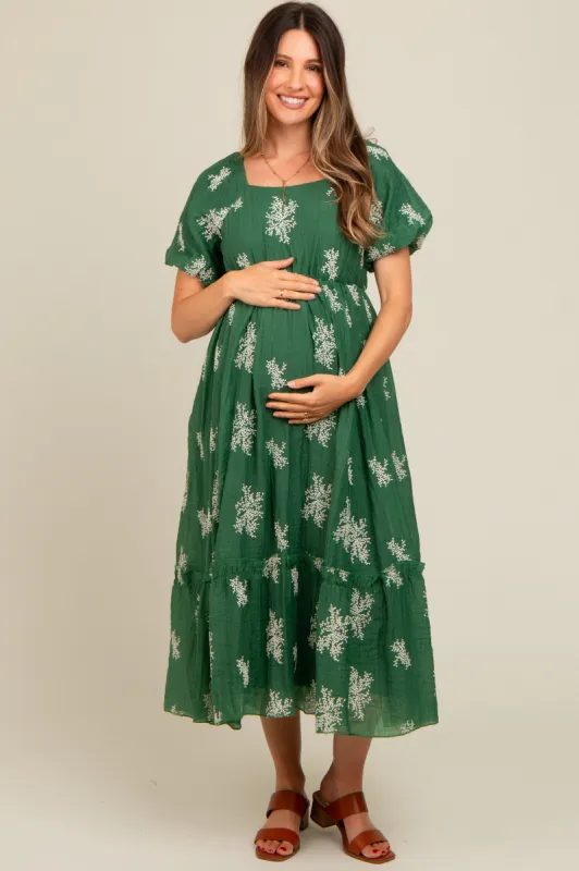 Green Floral Print Ruffle Hem Maternity Midi Dress sold by Pinkblush