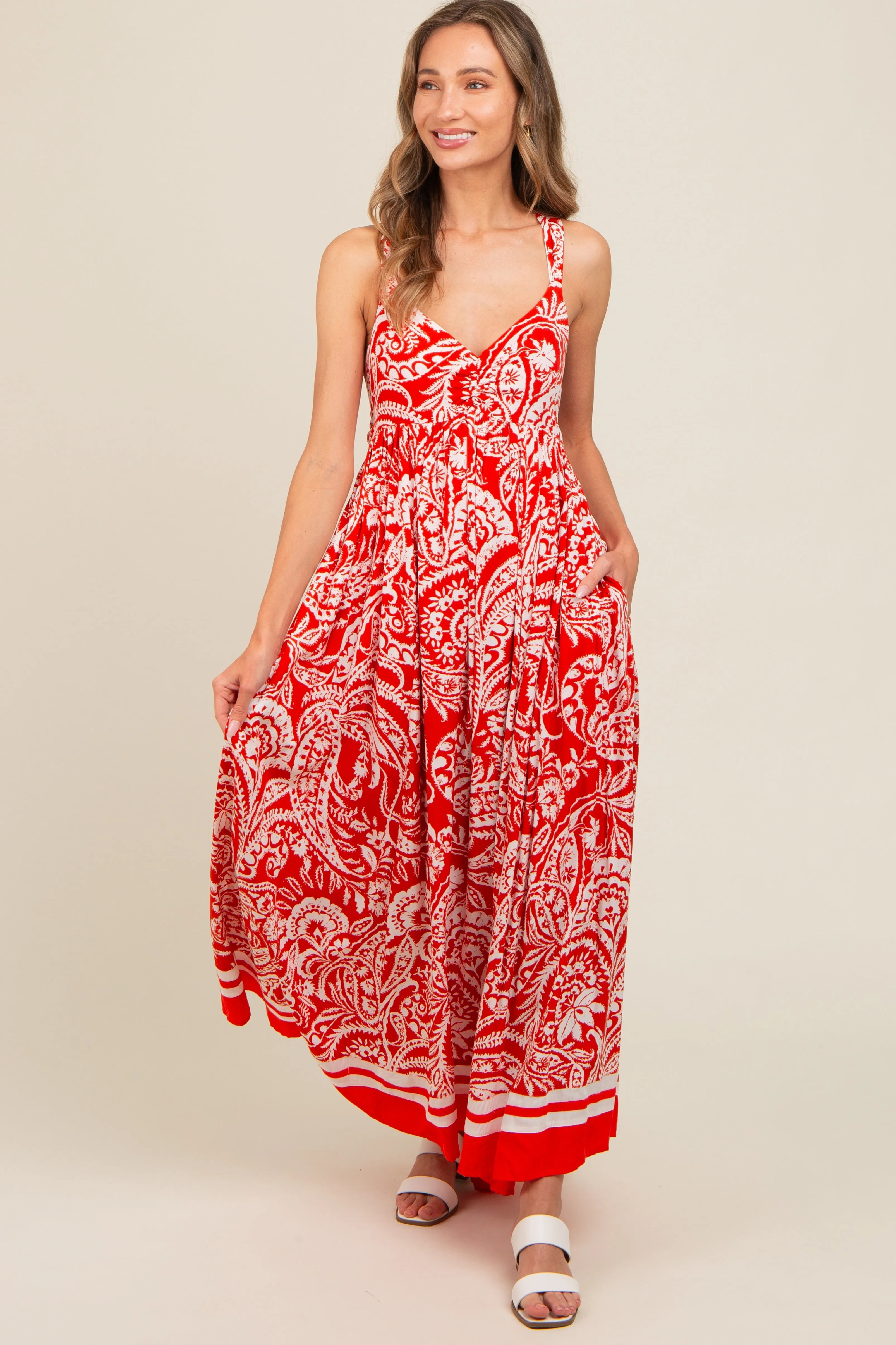 Red Paisley Cutout Back Maxi Dress sold by Pinkblush product image thumbnail 3