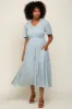 Mint Green Floral Button Front Smocked Flutter Sleeve Maternity Midi Dress sold by Pinkblush