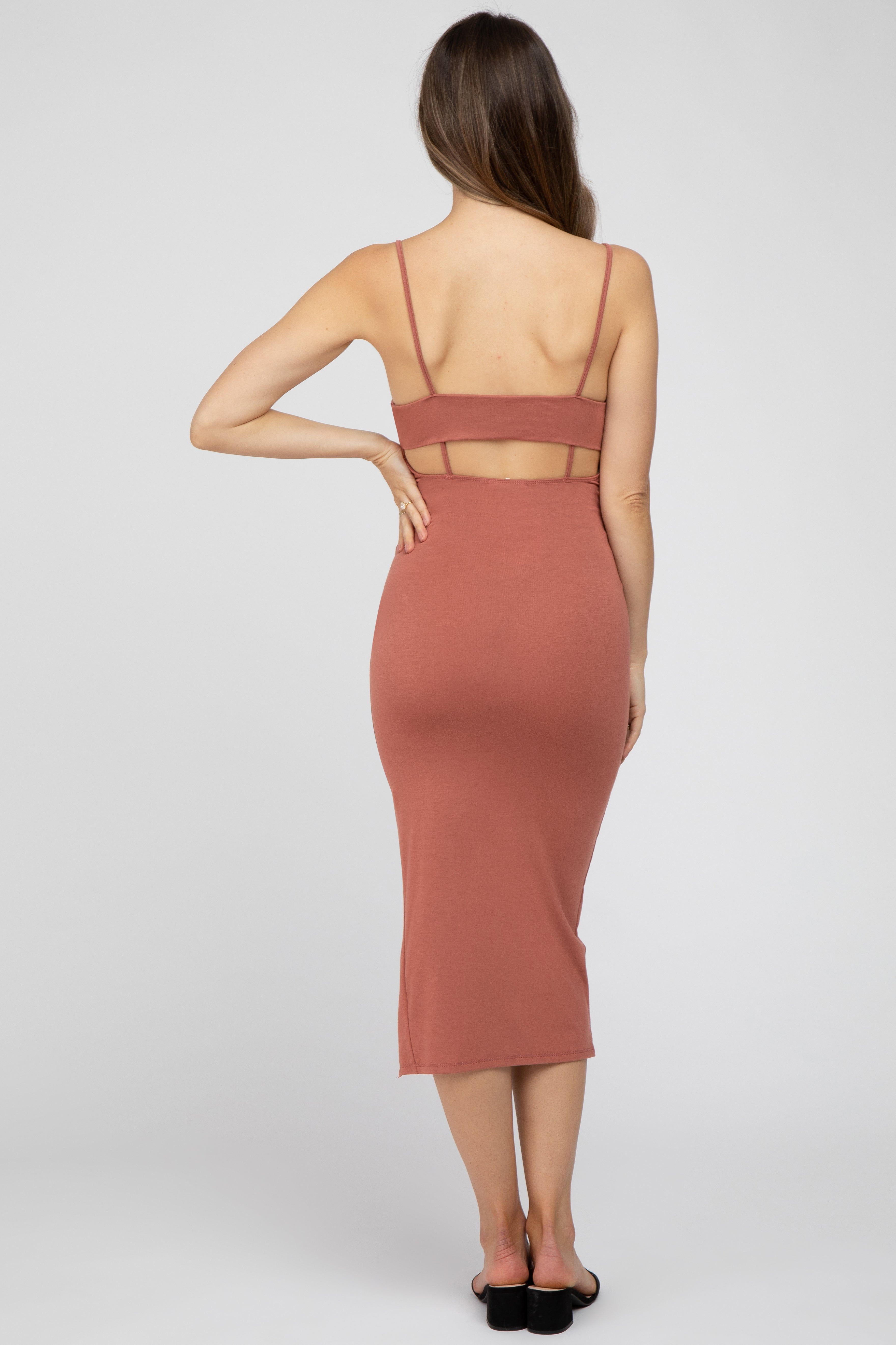 Rust Cutout Side Slit Maternity Midi Dress sold by Pinkblush product image thumbnail 3