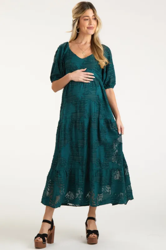 Emerald Floral Striped Tiered Maternity Maxi Dress sold by Pinkblush