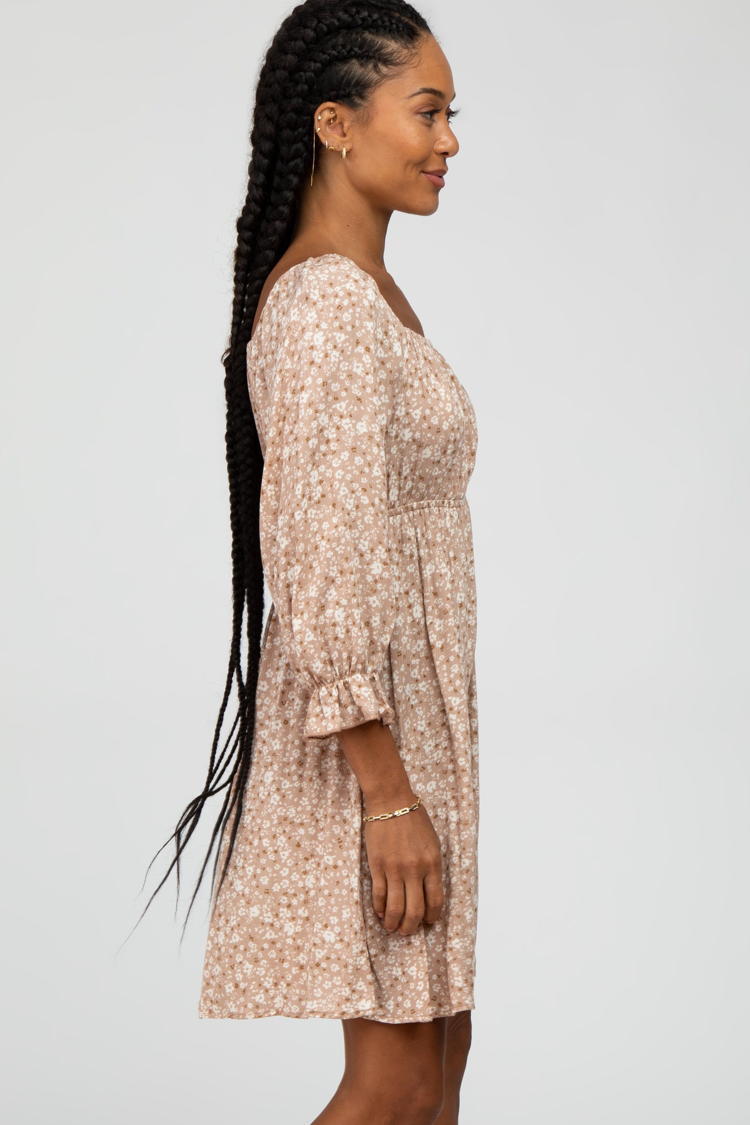 Taupe Floral 3/4 Sleeve Dress sold by Pinkblush product image thumbnail 3