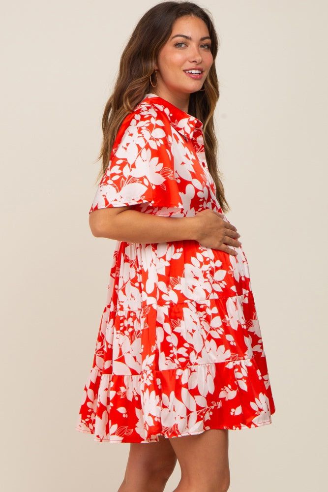 Red Floral Collared Tiered Maternity Dress sold by Pinkblush product image thumbnail 2