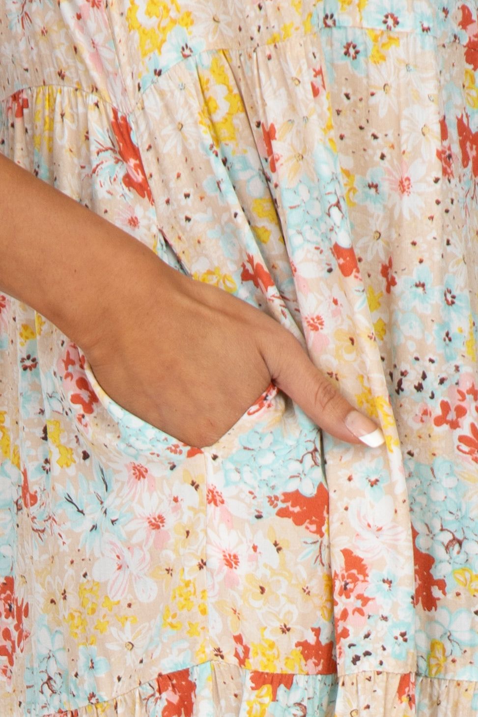 Beige Floral Ruffle Accent Midi Dress sold by Pinkblush product image thumbnail 4