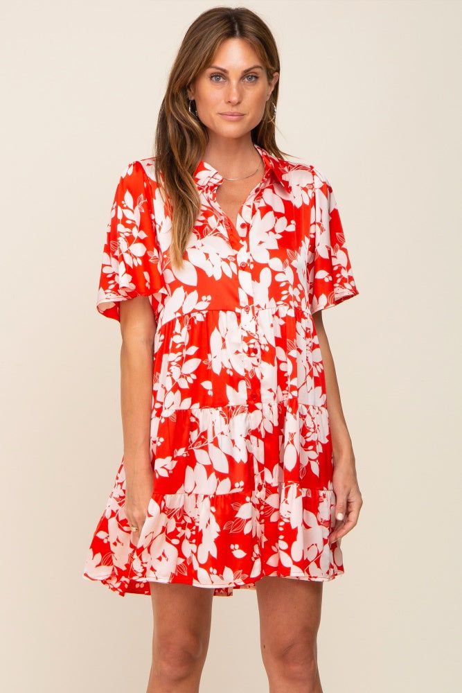 Red Floral Collared Tiered Maternity Dress sold by Pinkblush product image thumbnail 6