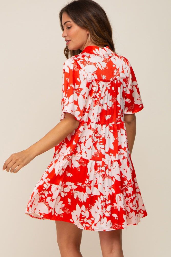 Red Floral Collared Tiered Maternity Dress sold by Pinkblush product image thumbnail 3