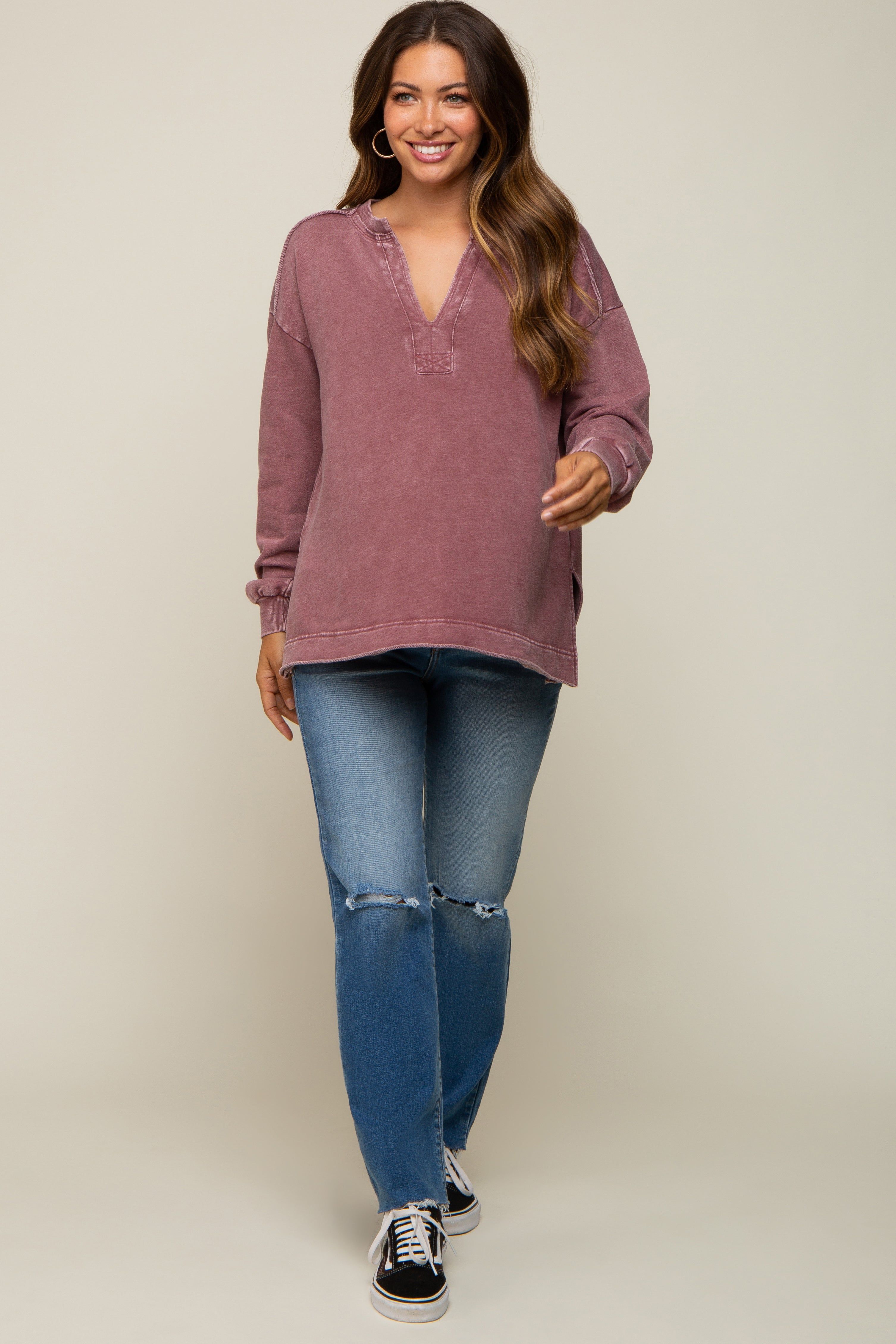 Burgundy Mineral Washed Terry Knit Maternity Top sold by Pinkblush product image thumbnail 5
