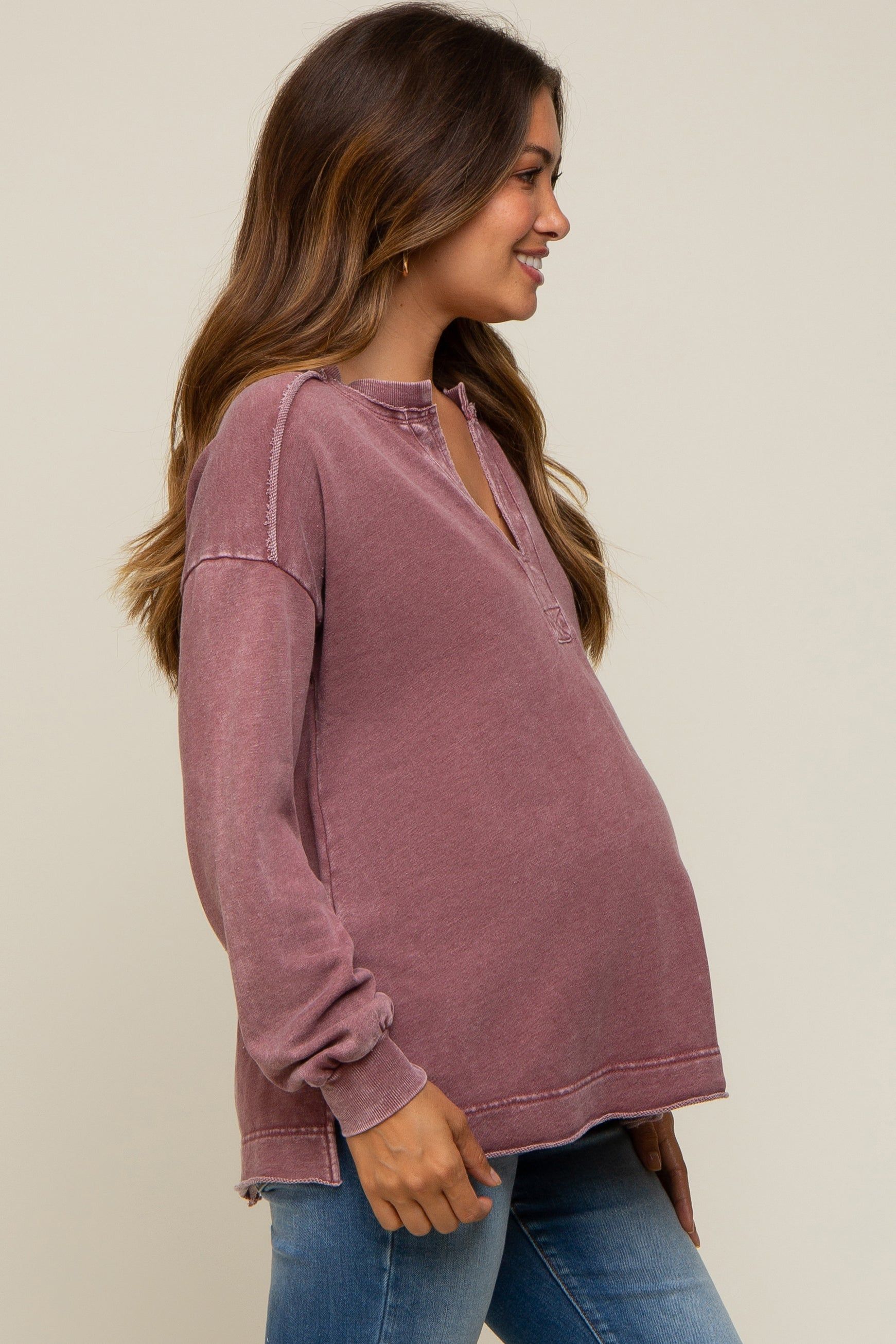 Burgundy Mineral Washed Terry Knit Maternity Top sold by Pinkblush product image thumbnail 2