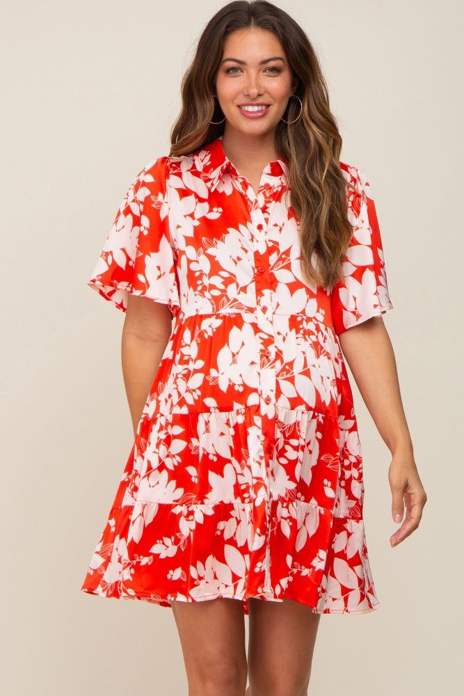 Red Floral Collared Tiered Maternity Dress sold by Pinkblush