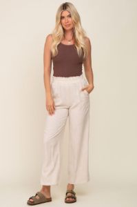 Beige Linen Wide Leg Pants sold by Pinkblush
