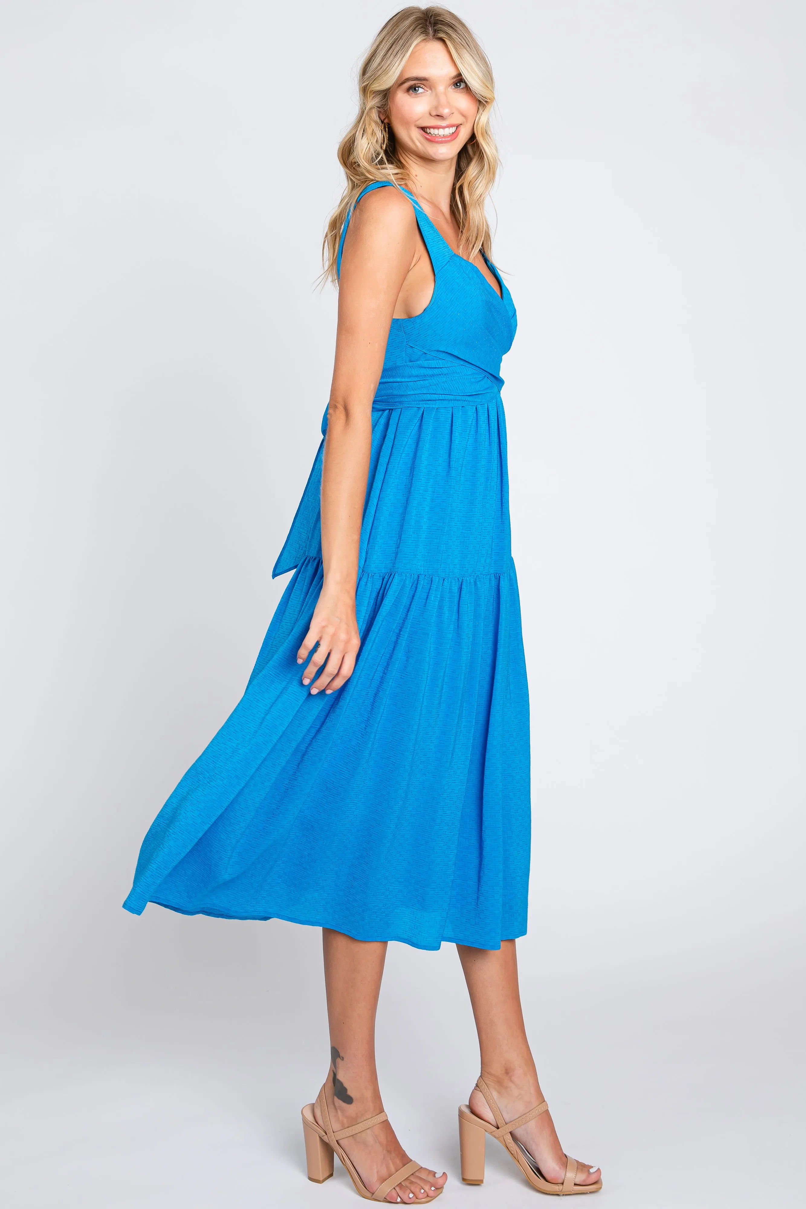 Blue Wrap Front Accent Midi Dress sold by Pinkblush product image thumbnail 2