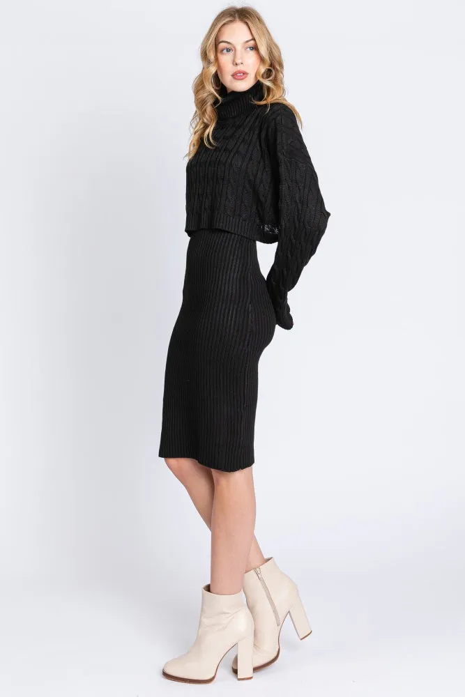 Black Cable Knit Crop Sweater Dress Set sold by Pinkblush product image thumbnail 2