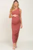 Rust Ribbed One Shoulder Ruched Maternity Midi Dress sold by Pinkblush