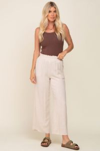Beige Linen Wide Leg Pants sold by Pinkblush