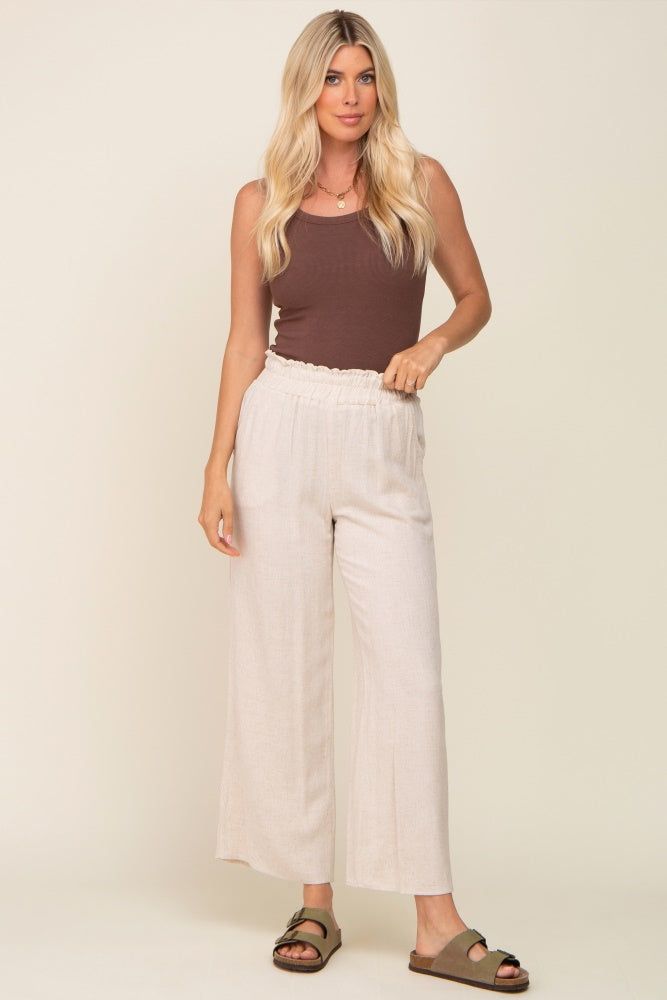 Beige Linen Wide Leg Pants sold by Pinkblush