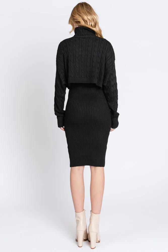 Black Cable Knit Crop Sweater Dress Set sold by Pinkblush product image thumbnail 3