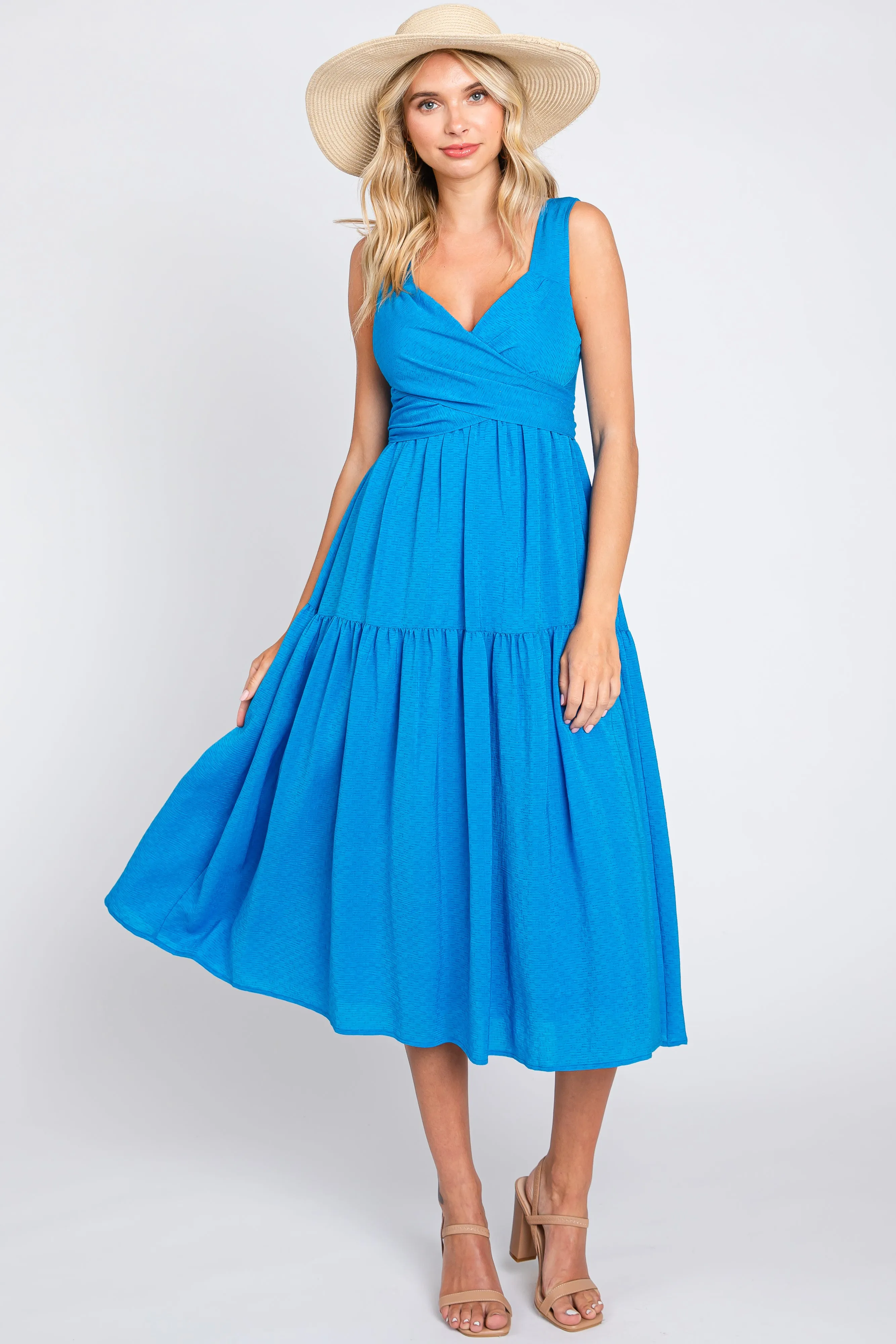 Blue Wrap Front Accent Midi Dress sold by Pinkblush product image thumbnail 4