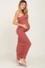Rust Ribbed One Shoulder Ruched Maternity Midi Dress sold by Pinkblush