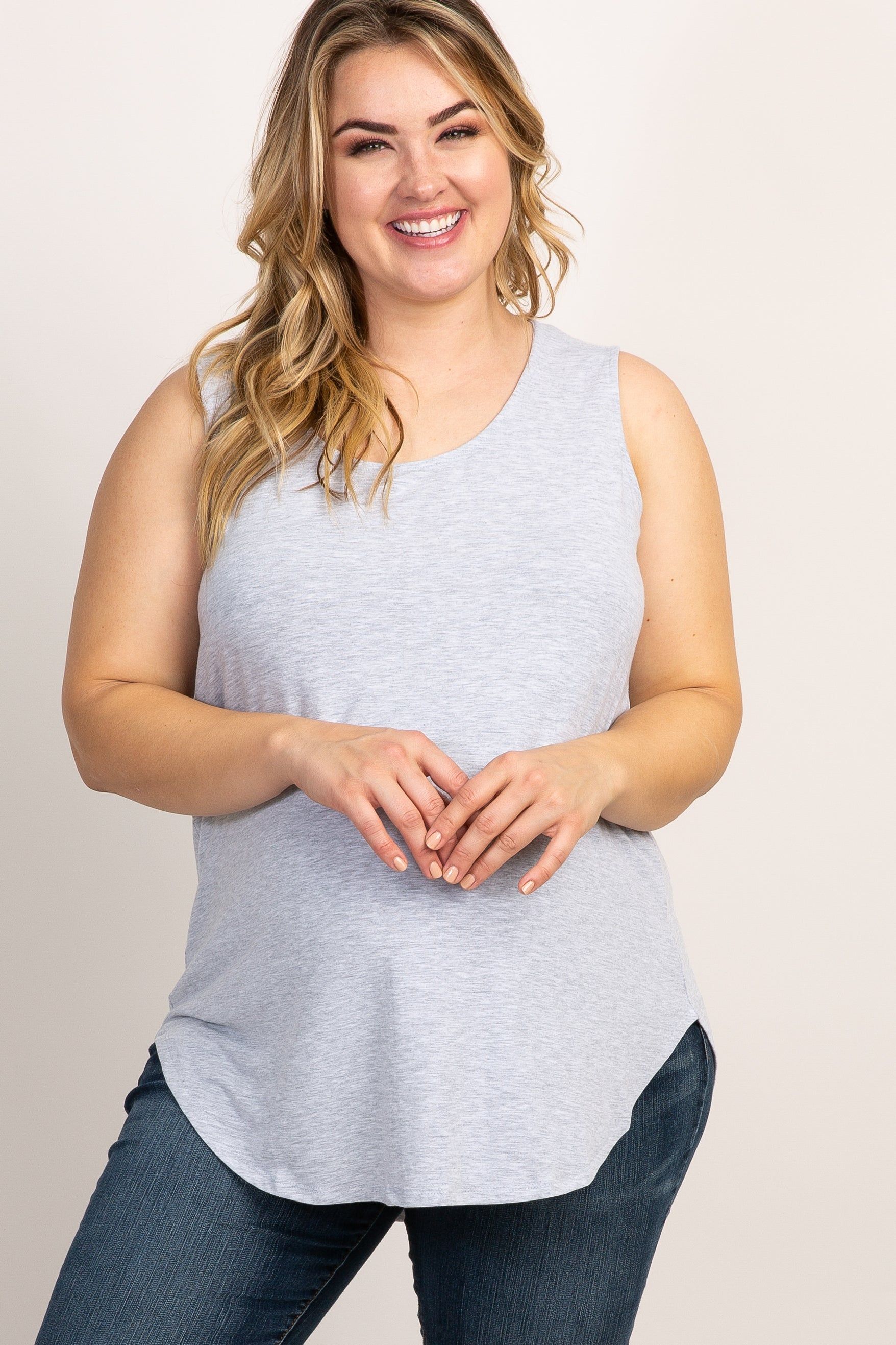 Heather Grey Basic Sleeveless Plus Maternity Top sold by Pinkblush