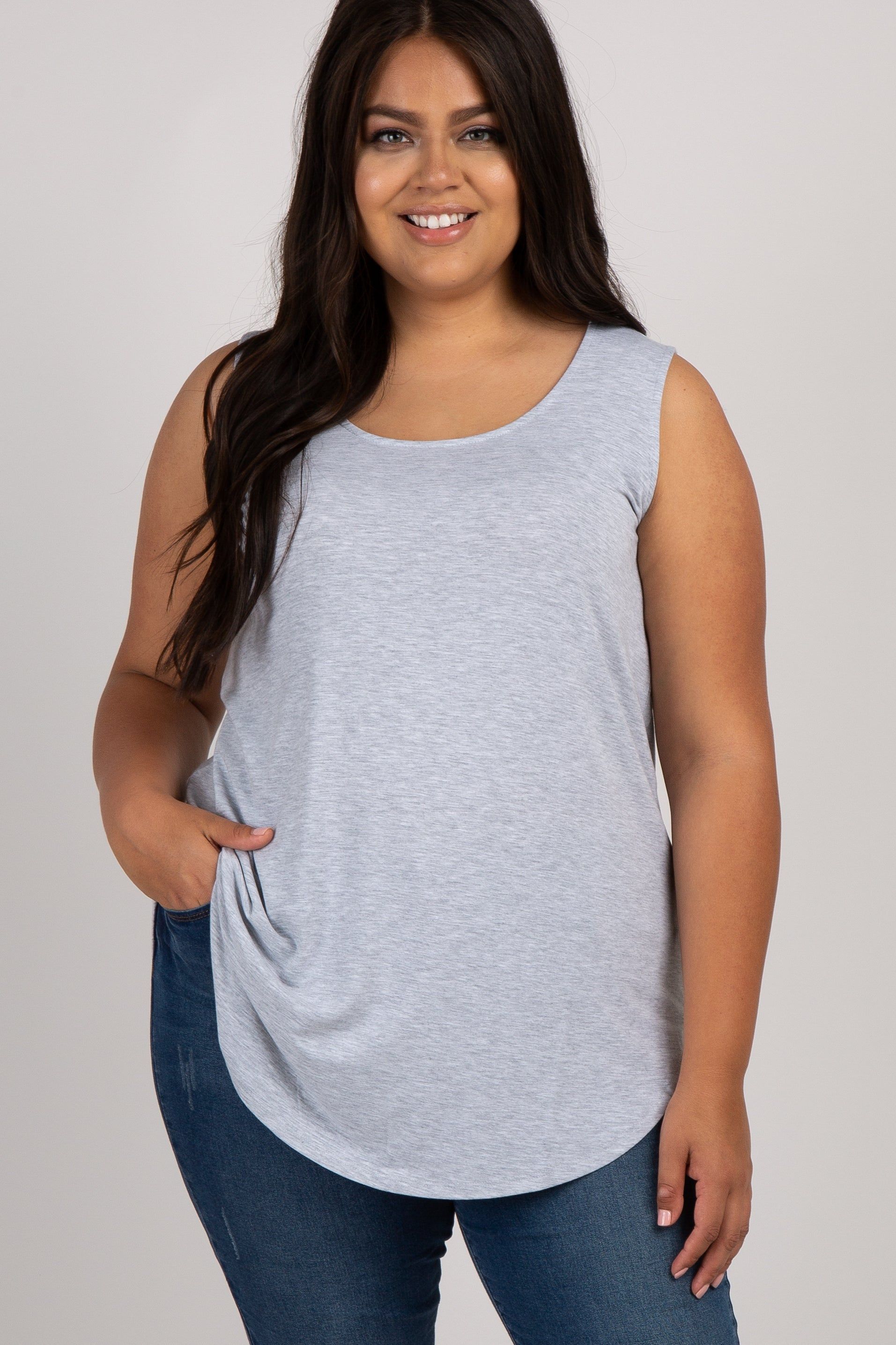 Heather Grey Basic Sleeveless Plus Maternity Top sold by Pinkblush product image thumbnail 3