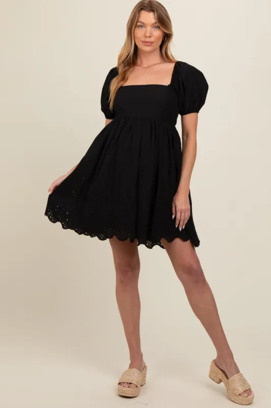 Black Eyelet Lace Puff Sleeve Maternity Dress sold by Pinkblush