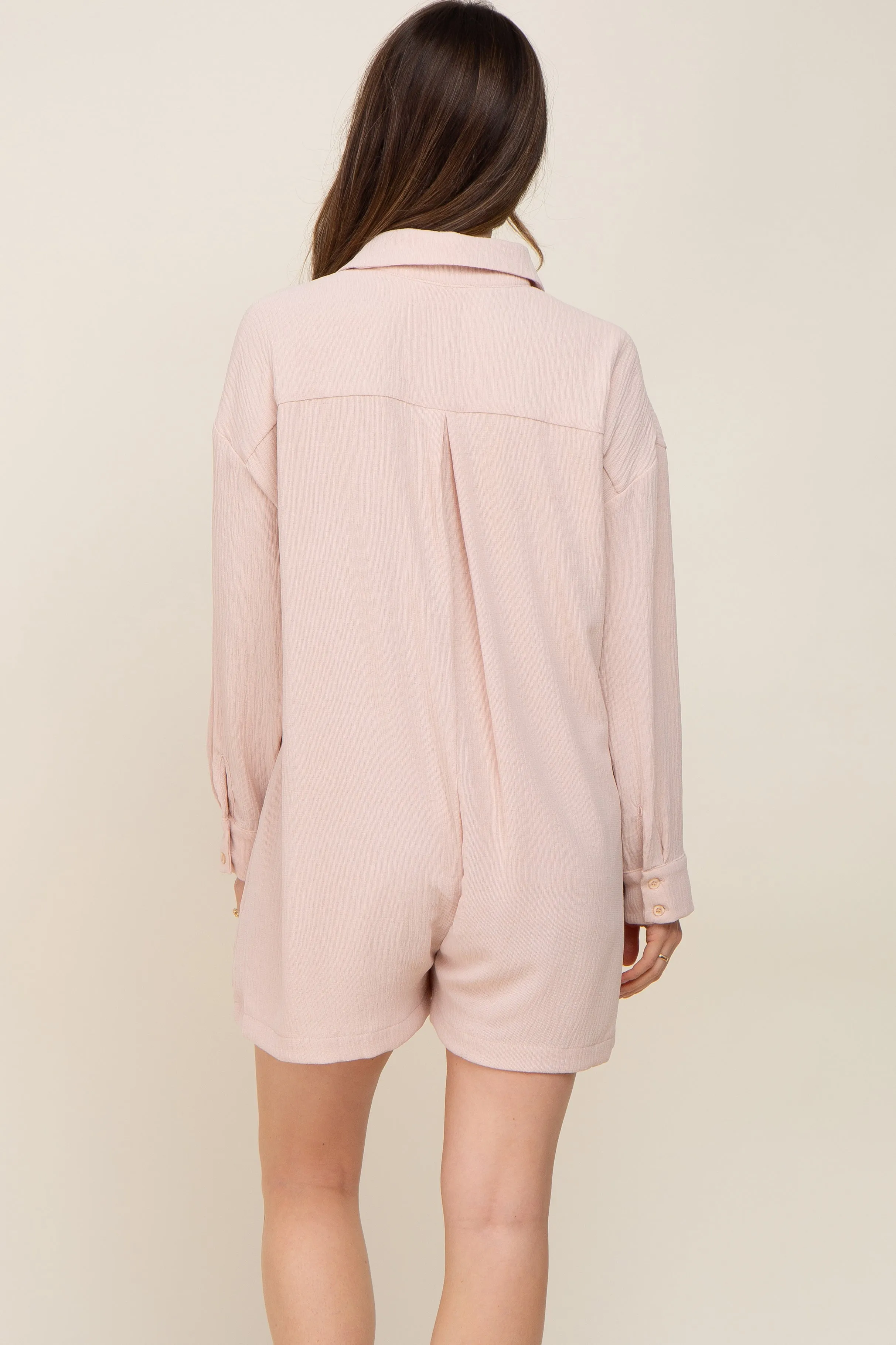 Beige Long Sleeve Button Down Maternity Romper sold by Pinkblush product image thumbnail 4