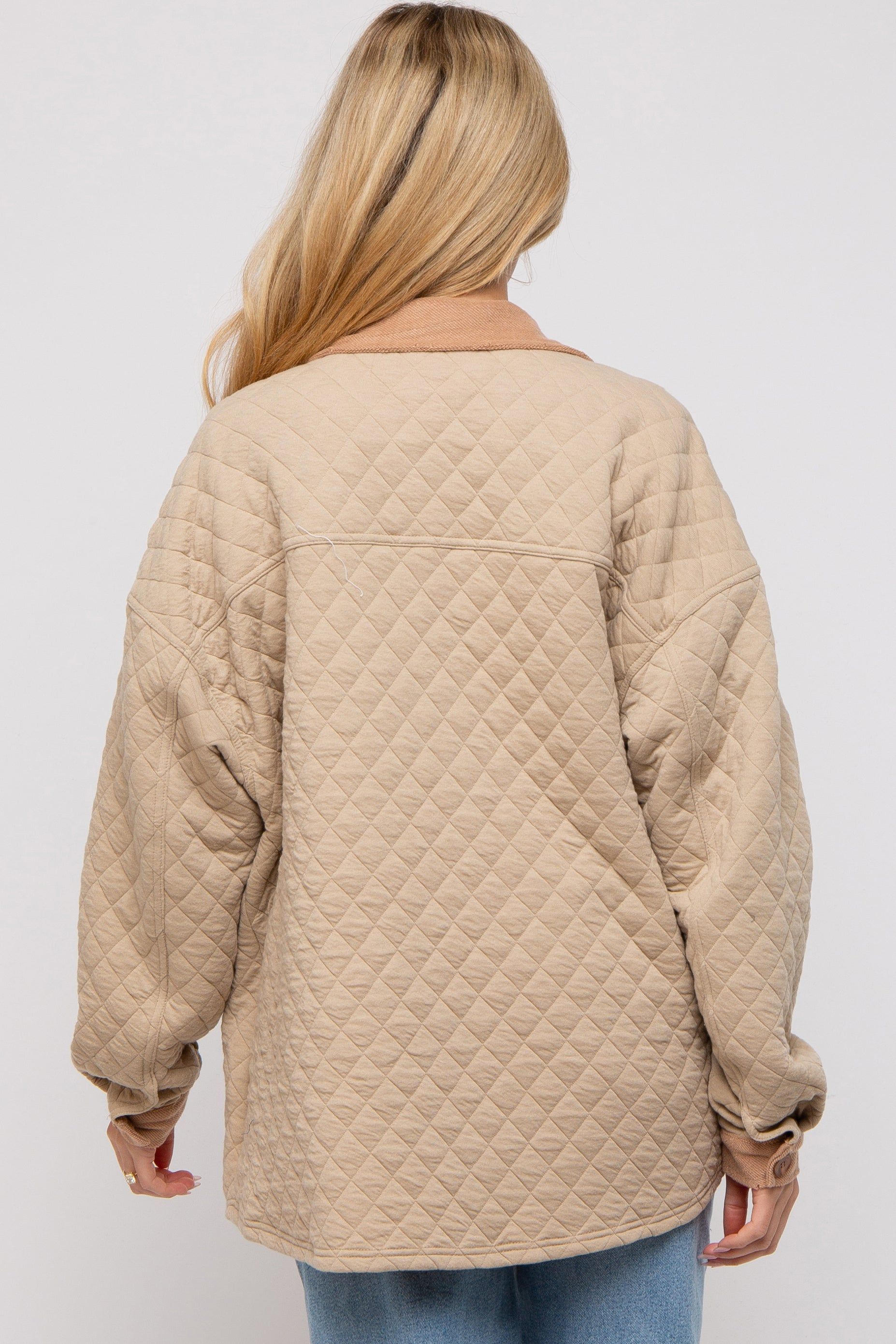 Taupe Colorblock Quilted Maternity Shirt Jacket sold by Pinkblush product image thumbnail 4