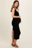 Black Ribbed Cap Sleeve Maternity Midi Dress sold by Pinkblush